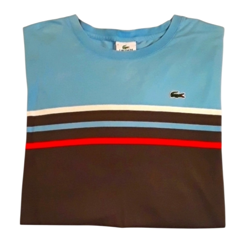 🐊Lacoste Sport Shortsleeve Stripe Roundneck Shirt. Men's Size: X-Large.